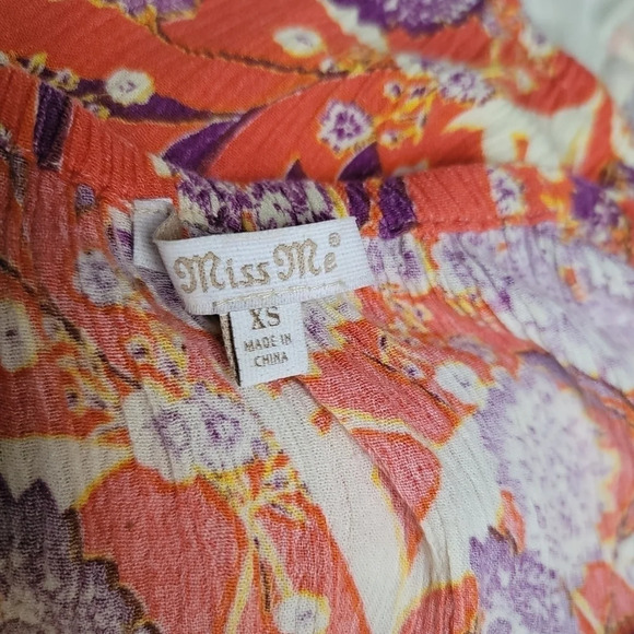 Women's Miss Me Beige Floral Boho Relaxed Cropped Top Open Shoulder Viscose XS - Picture 12 of 12